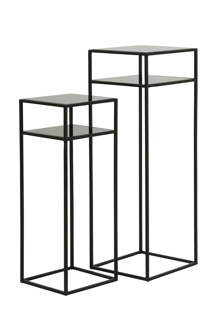 Tall Matt Black and Glass Plant Stand