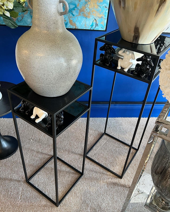 Tall Matt Black and Glass Plant Stand