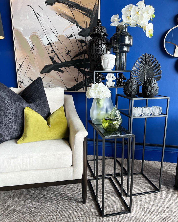 Tall Matt Black and Glass Plant Stand