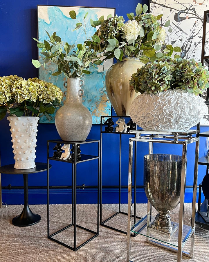 Tall Matt Black and Glass Plant Stand
