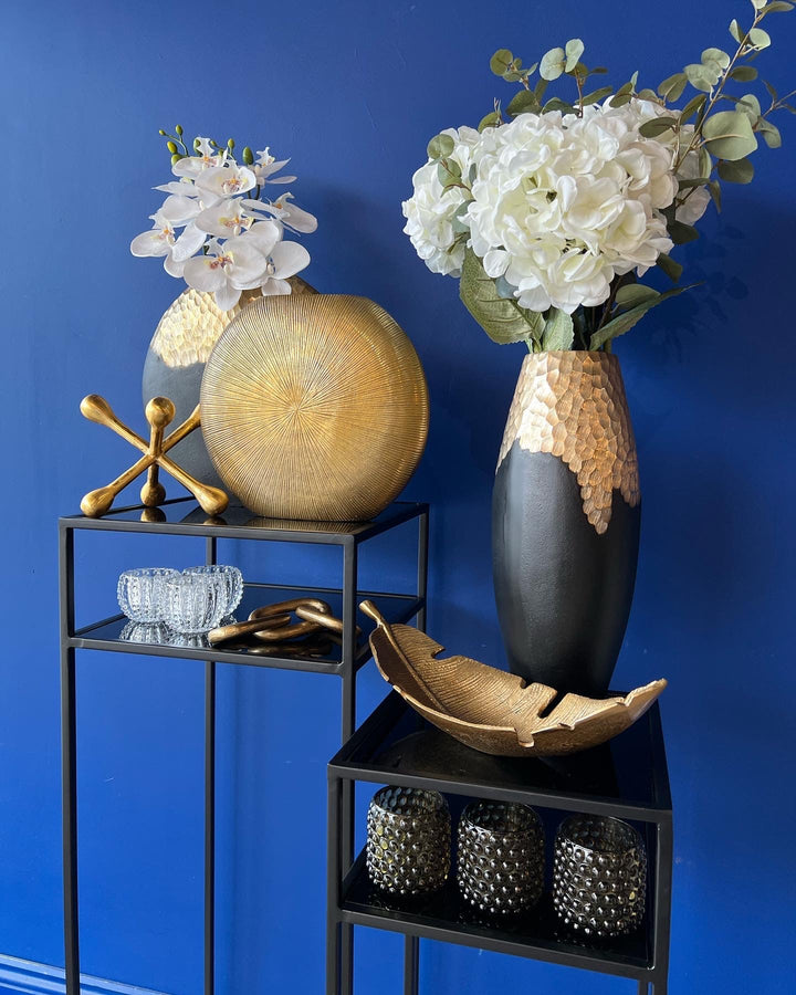 Tall Matt Black and Glass Plant Stand