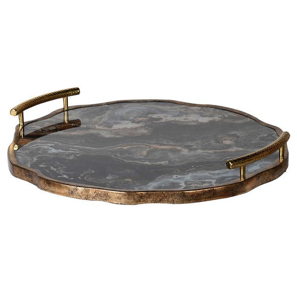 Black Marble Tray with Gold Handles