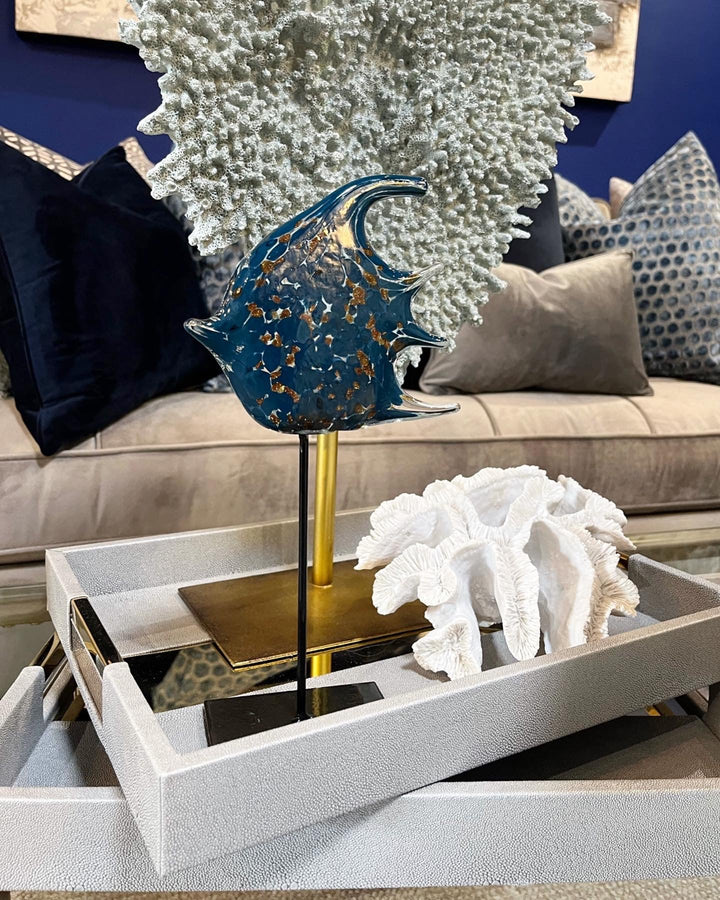 Blue Glass Fish on Stand