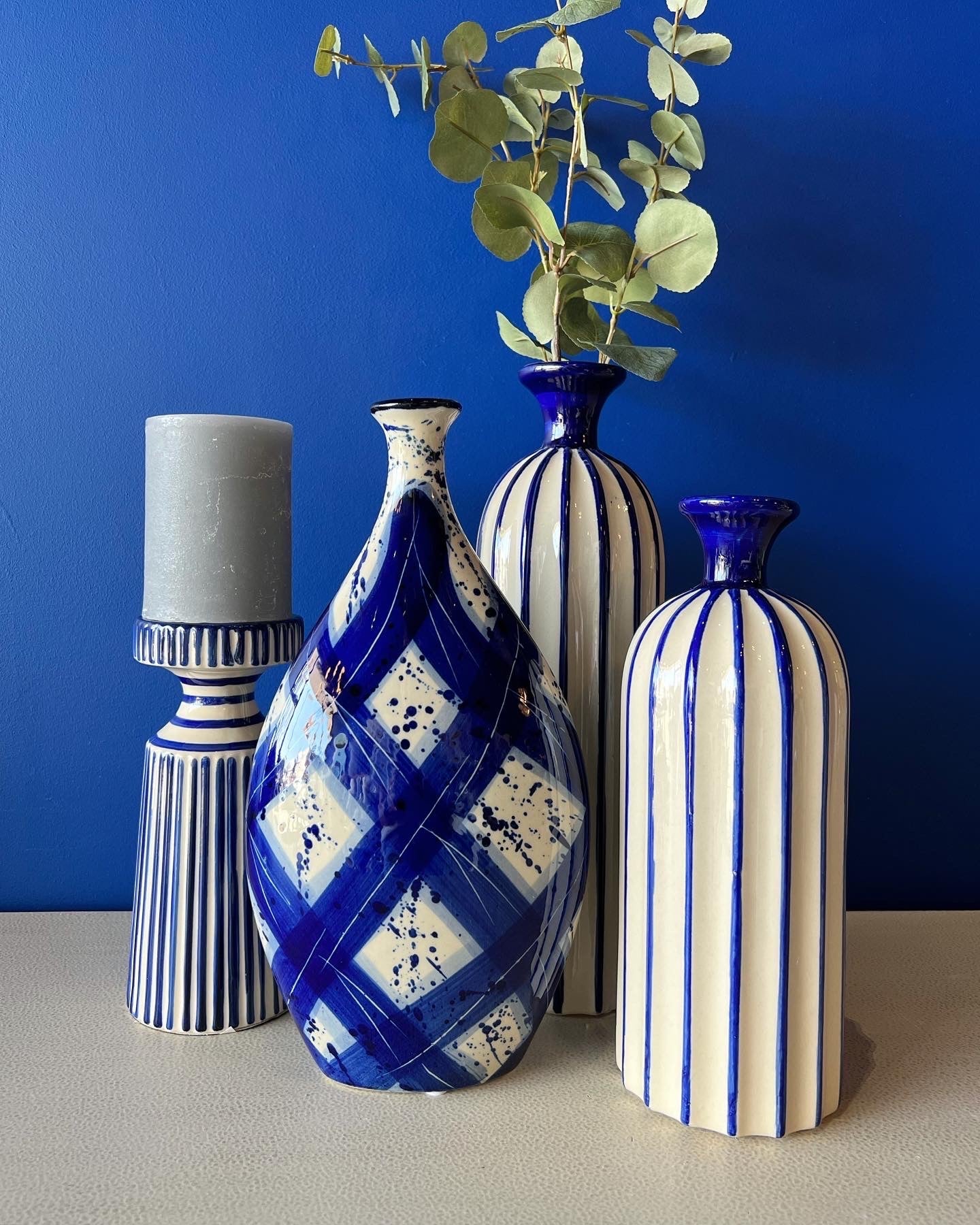 Blue and outlet white candle holders