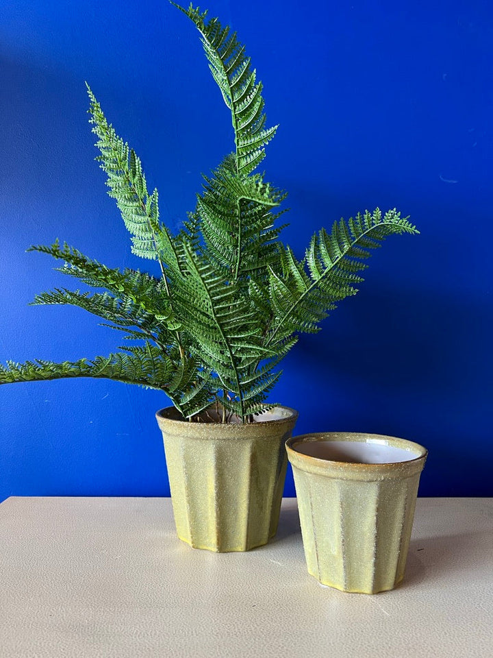 Chartreuse Ribbed Plant Pot Small