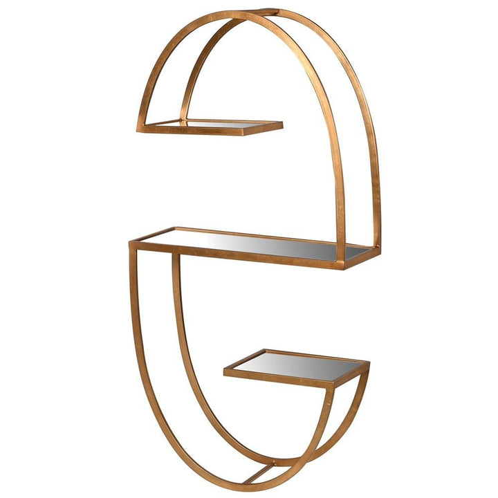 Gold Curved Mirror Wall Shelves