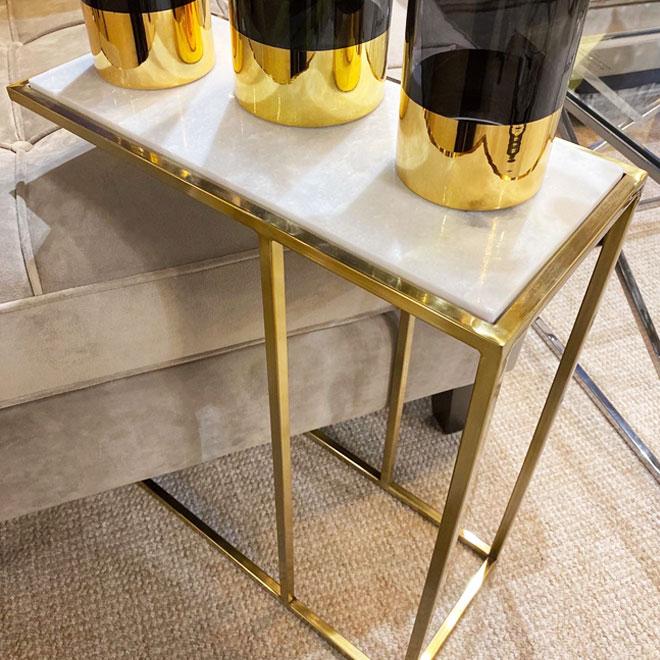 Gold Frame Side Table with Marble Top