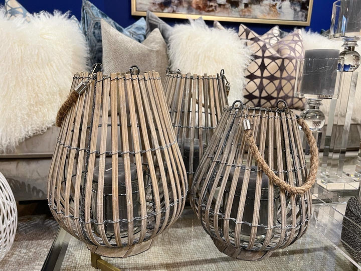 Grey Lantern with Rope Handles Large