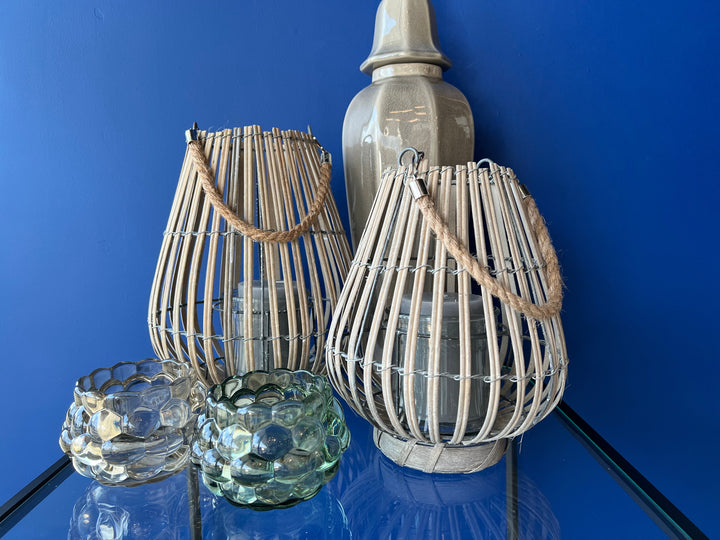 Grey Lantern with Rope Handles Large