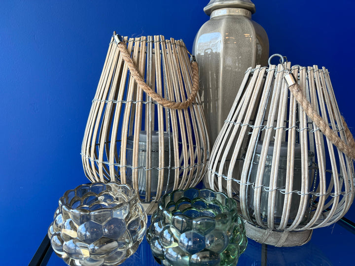 Grey Lantern with Rope Handles Large