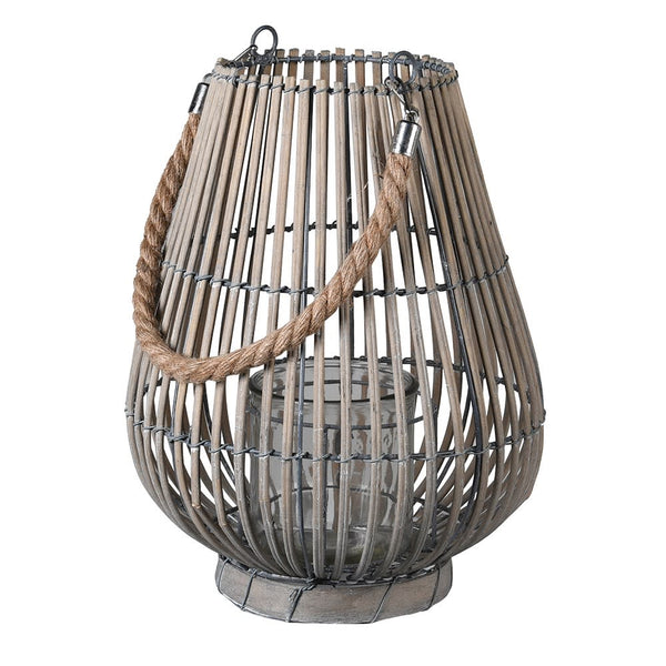 Grey Lantern with Rope Handles Large