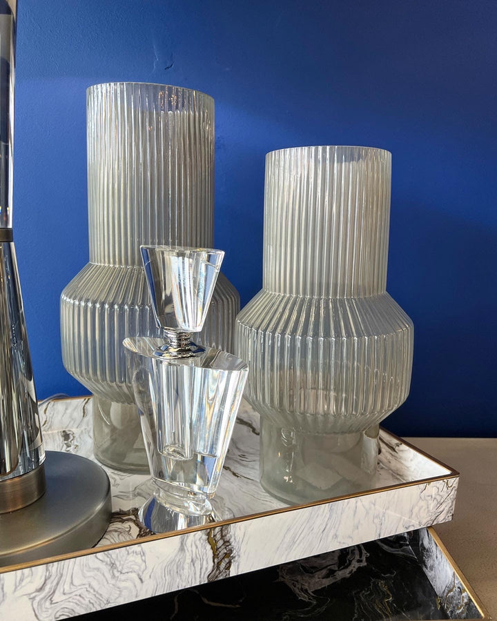 Large Light Grey Ribbed Vase