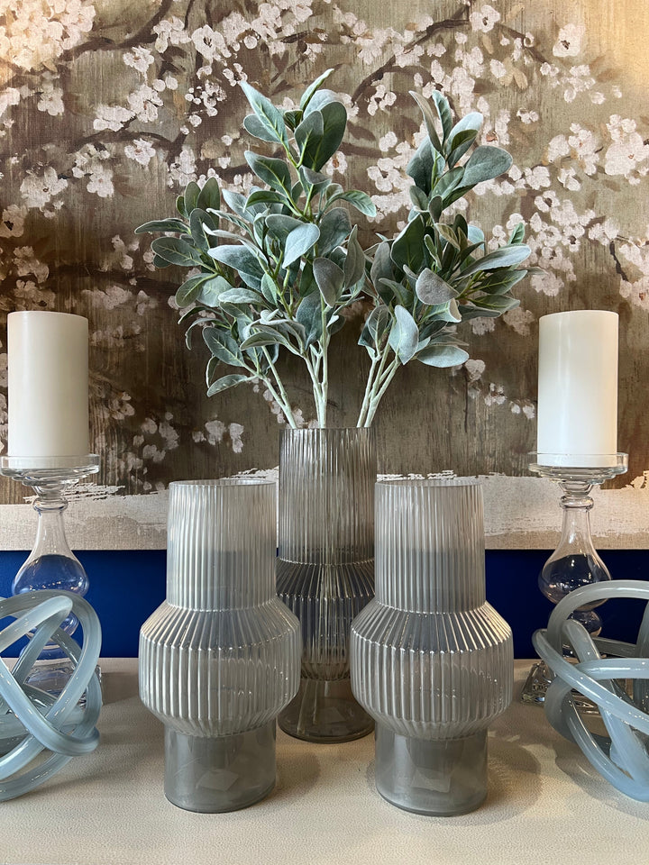 Large Light Grey Ribbed Vase
