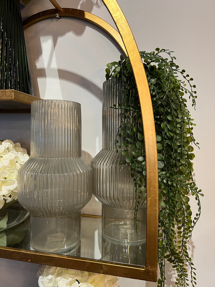 Large Light Grey Ribbed Vase