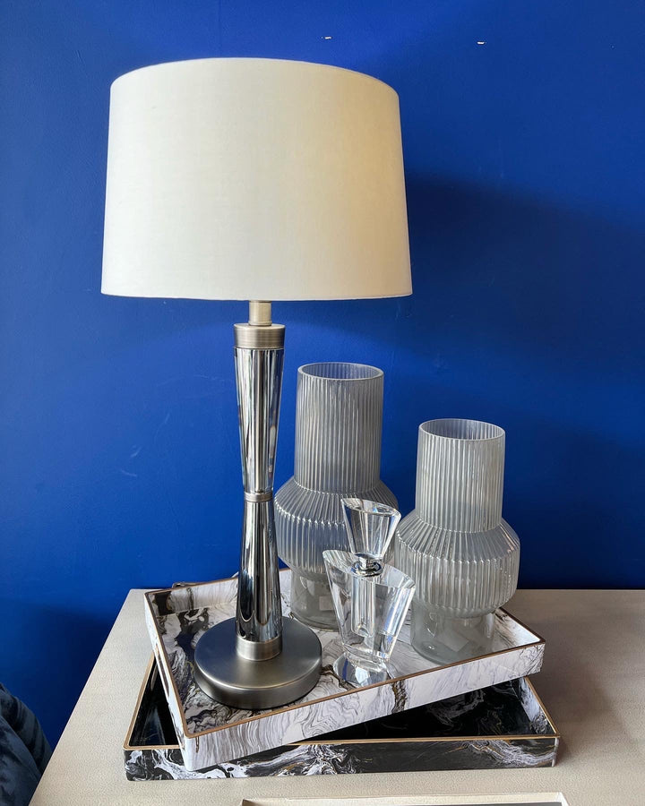 Large Light Grey Ribbed Vase