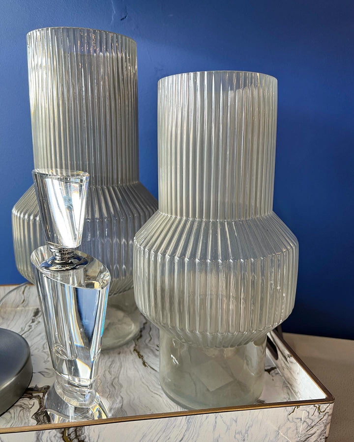 Large Light Grey Ribbed Vase