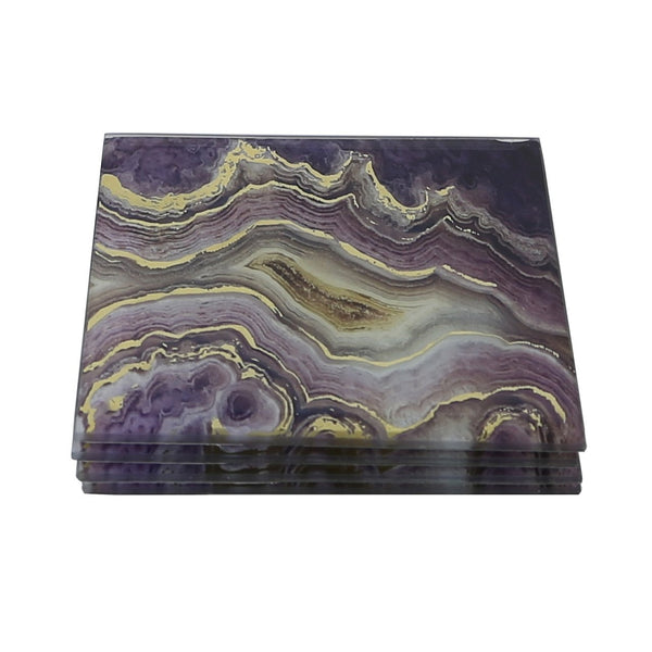 Set of 4 Square Purple Marble Coasters