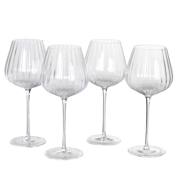 Set of Four Red Wine Ribbed Glasses