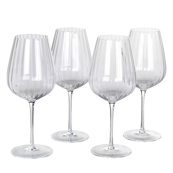 Set of Four White Wine Ribbed Glasses
