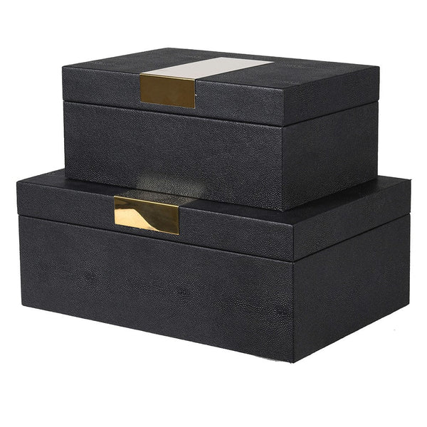 Set of Two Black & Gold Boxes