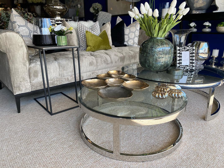 Set of Two Round Chrome Coffee Tables