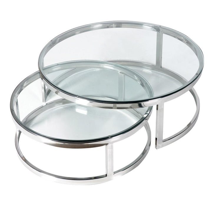 Set of Two Round Chrome Coffee Tables